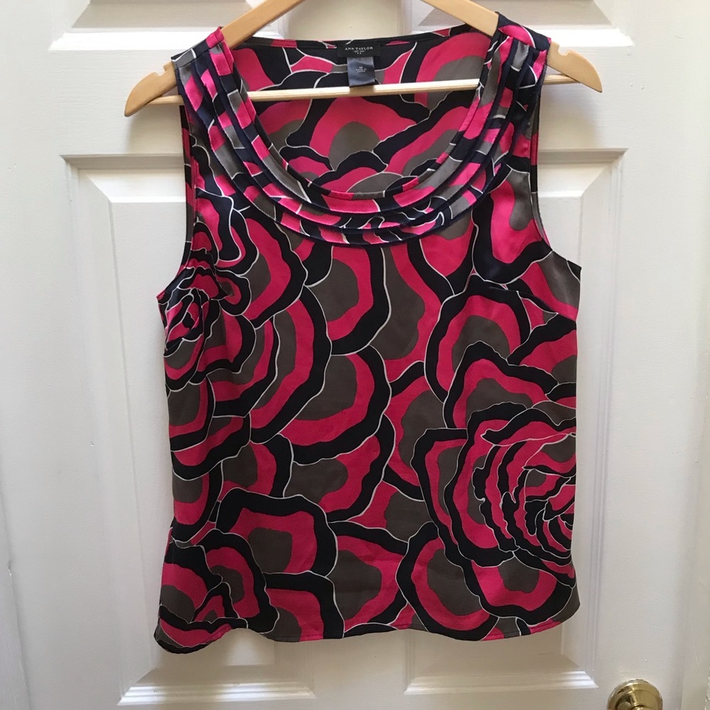 Ann Taylor Printed Satin Blouse Sz M EUC